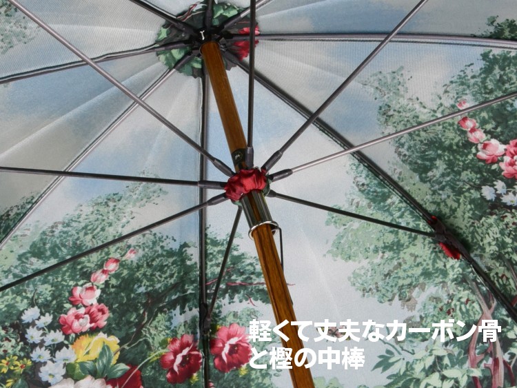 傘 レディース 長傘 カーボン8本骨 高級 雨傘 裏花柄 マイ