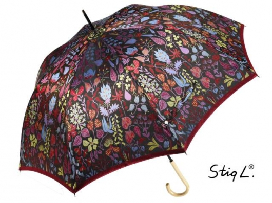 スティグ・リンドベリ＆槙田商店コラボ ジャガード長傘  HERBARIUM/ハーバリウム(エンジ) 北欧デザイン 日本製雨傘 晴雨兼用傘 UV加工 レディース 女