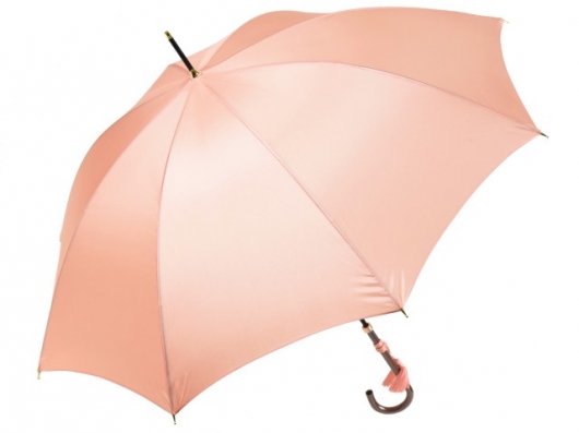 おしゃれな細巻スタイルのラタン調ハンドル 8本骨 レディース長傘 ローズ(サーモンピンク) 親骨55cm 雨傘 かさ工房ワカオ 日本製傘 Tokyo Made WAKAO 婦人 女