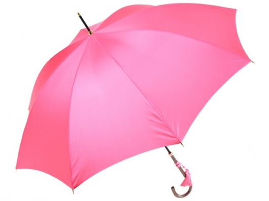 おしゃれな細巻スタイルのラタン調ハンドル 8本骨 レディース長傘(ピンク) 親骨55cm 雨傘 かさ工房ワカオ 日本製傘 Tokyo Made WAKAO 婦人 女