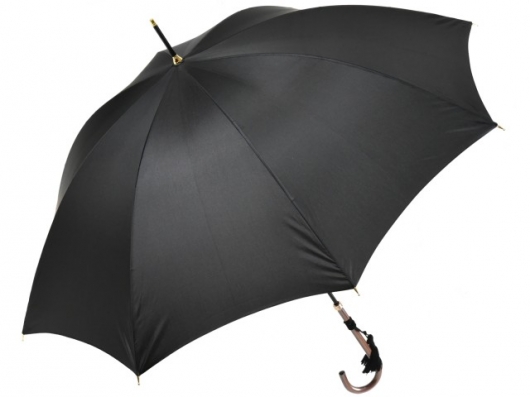 おしゃれな細巻スタイルのラタン調ハンドル 8本骨 レディース長傘(ブラック) 親骨55cm 雨傘 かさ工房ワカオ 日本製傘 Tokyo Made WAKAO 婦人 女